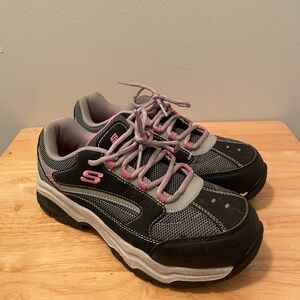 Skechers Black and Pink Lace-Up Sneakers